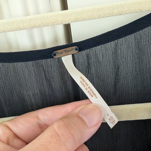 Free People Sheer Navy & White Polka Dot Blouse - Picture 3 of 8